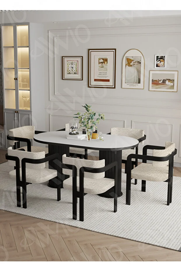 Calina Bohem Ayak 6'lı Tokyo Metal Demonte Sandalye 80x160 Masa Sandalye Takımı